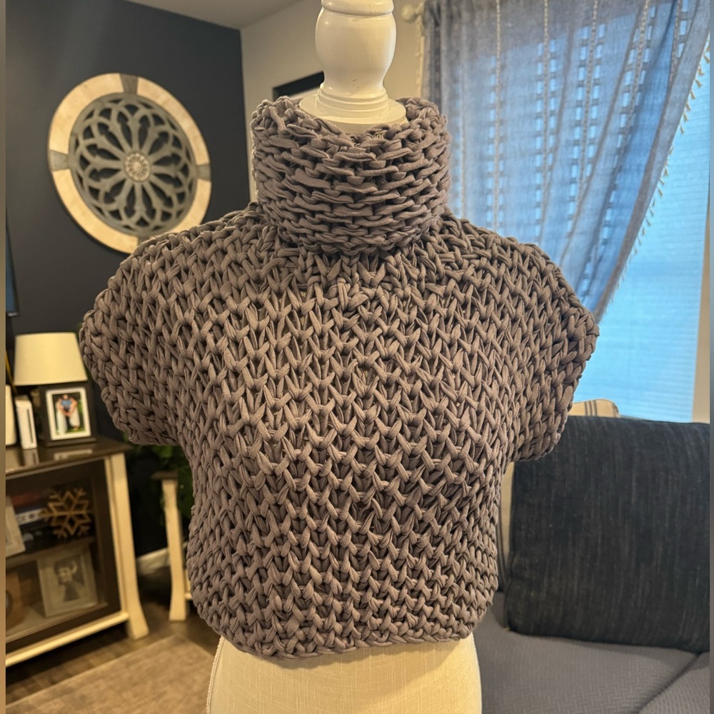 Sundance Chunky Knit Sleeveless Turtleneck Sweater M Purple Gray